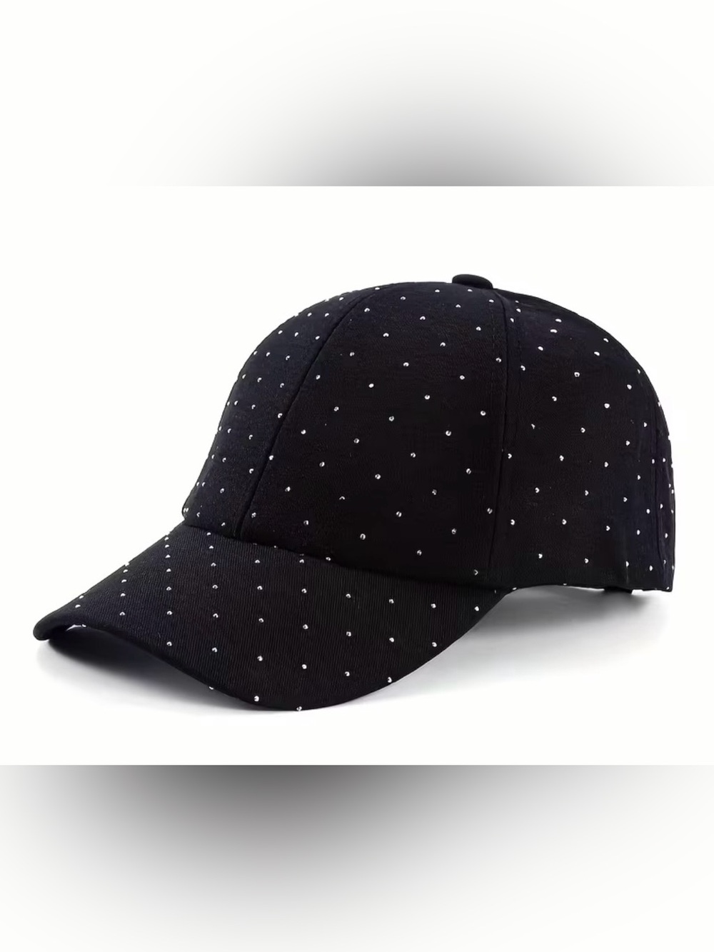 NWT Black baseball cap decorated with small silver rhinestones in a scattered do